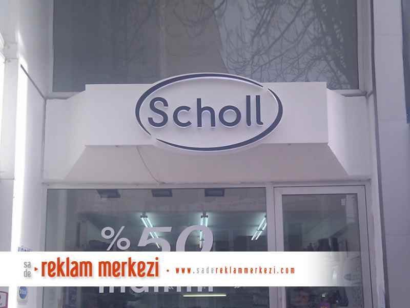 scholl alüminyum zeminli kutu harf tabela gündüz görünüm